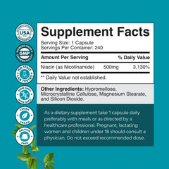 Nature's Craft Niacinamide 500mg capsules close-up showing potency for daily use