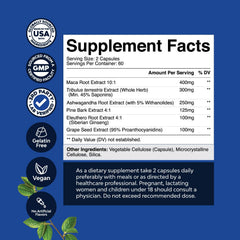 Nature's Craft Black Maca capsules label showing vegan, non-GMO promise.