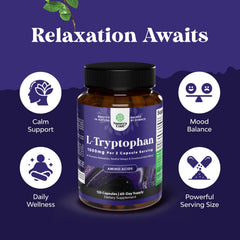 Natures Craft L-Tryptophan bottle on nightstand for bedtime routine