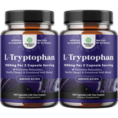 Natures Craft Pure L-Tryptophan 1000mg capsules label closeup highlighting purity