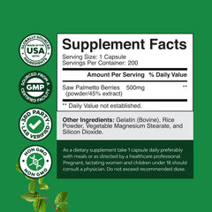 Natures Craft Saw Palmetto capsules close-up; convenient daily supplement for hair and urinary wellness.