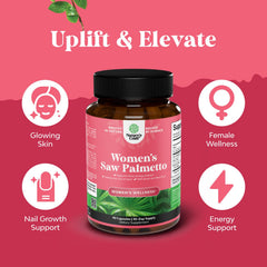 Natures Craft bottle with maca root and biotin imagery emphasizing added hair vitamins