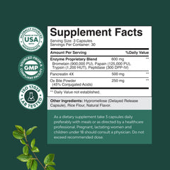 Nature's Craft Pancreatic enzymes label highlights trypsin and bromelain