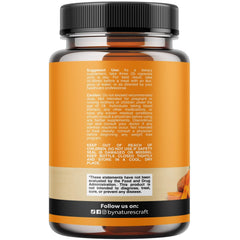 Natures Craft turmeric-curcumin capsules close-up shows 95% curcuminoids for antioxidant support.