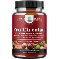 Natures Craft Vein Support bottle closeup showing vegan capsules for leg comfort