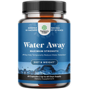 Natures Craft Water Away pills bottle cap on kitchen counter for daily hydration comfort.