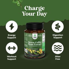 Natures Design Pure Green Coffee Bean Extract label showing 50% chlorogenic acid