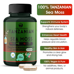 Label highlighting minerals like iodine and zinc in Natures Foods sea moss