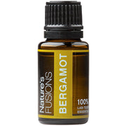 Nature’s Fusions bergamot oil bottle for mood uplift and skin appearance.