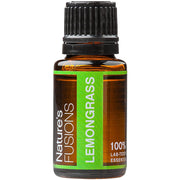 Nature's Fusions Lemongrass essential oil bottle for aromatherapy and topical use