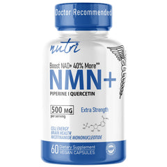 Nature's Fusions NMN supplement bottle demonstrates energy support and daily wellness.