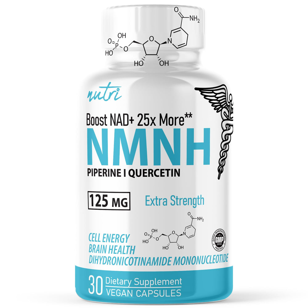 Nature's Fusions NMNH bottle label highlights NAD+ support potential.