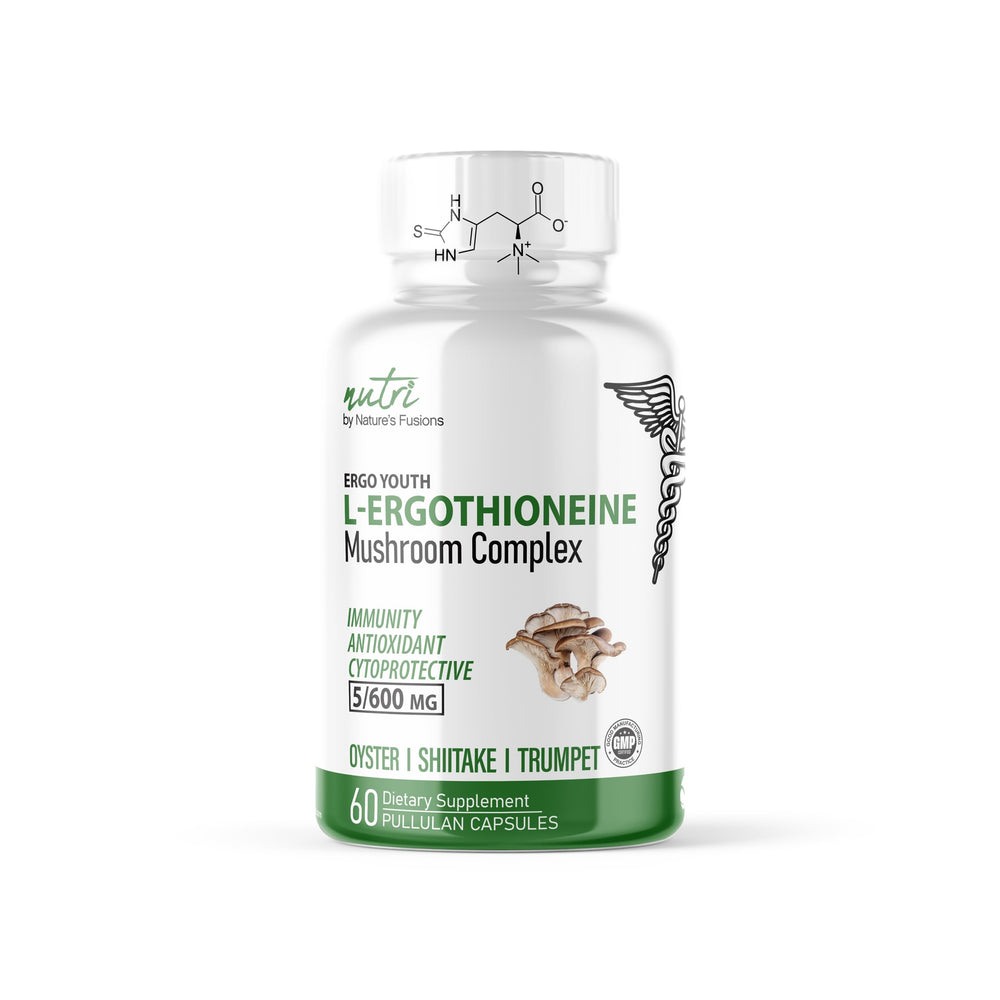 Nature's Fusions Nutri L bottle front with 60 capsules for daily ergothioneine support.