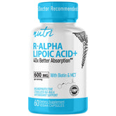 Nature's Fusions Nutri RALA bottle with 600mg R-ALA capsules for daily cellular energy