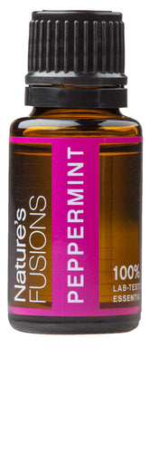 Nature's Fusions Peppermint Oil bottle pour highlighting a refreshing aroma for aromatherapy sessions