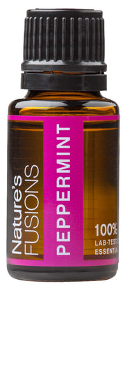 Nature's Fusions Peppermint Oil bottle pour highlighting a refreshing aroma for aromatherapy sessions