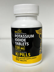 Nature's Fusions Potassium Iodide Tablets 130 mg close-up shows divisible tablets for dosing.