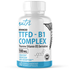 Nature's Fusions TTFD Thiamine B1 bottle front for daily energy and focus.