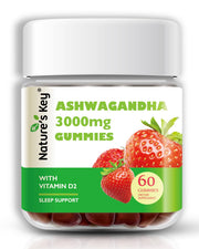 Nature's Key Ashwagandha Gummies strawberry bottle front for stress support on the go.