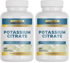 Nature's Lab Gold Potassium Citrate bottle front showing muscle and heart support.