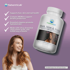 Nature's Lab label close-up shows vitamin complex ingredients for daily wellness.