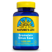 Nature's Life Bromelain Sinus Ease bottle close-up for immune support and digestion.