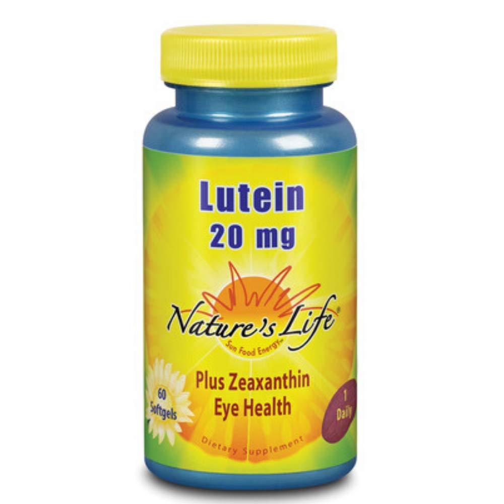 Nature's Life Lutein 20 mg bottle for daily eye support and wellness