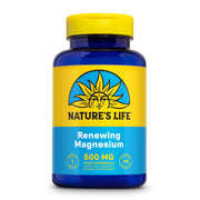 Nature's Life Renewing Magnesium 500 mg bottle close-up for daily mineral support.