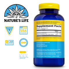 Close-up of Nature's Life Renewing Magnesium capsules in vegan VegCaps.