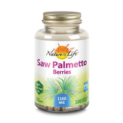 Nature's Life saw palmetto berries bottle image promoting prostate support and daily vitality.