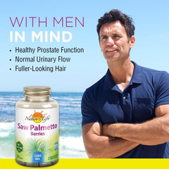 Nature's Life Saw Palmetto Berries 1160 mg label detail emphasizes FreshCare freshness and potency