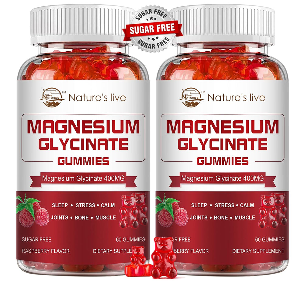 Nature's Live Magnesium Glycinate Gummies Raspberry bottle promotes calming mood support.