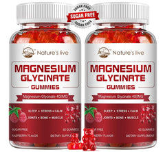 Nature's Live Magnesium Glycinate Gummies Raspberry bottle promotes calming mood support.