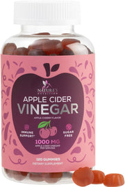 Nature's Nutrition Apple Cider Vinegar Gummies bottle on kitchen counter for daily energy.
