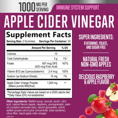 Closeup of the jar shows raspberry flavored, sugar-free ACV gummies for gentle digestion.