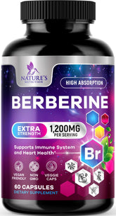 Frasco de Nature's Nutrition Berberina HCL Blend para uso diario y bienestar.
