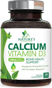 Nature's Nutrition calcium 1200mg with D3 bottle promotes bone and teeth support