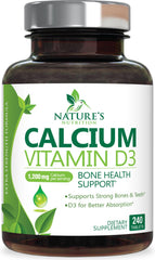 Nature's Nutrition calcium 1200mg with D3 bottle promotes bone and teeth support