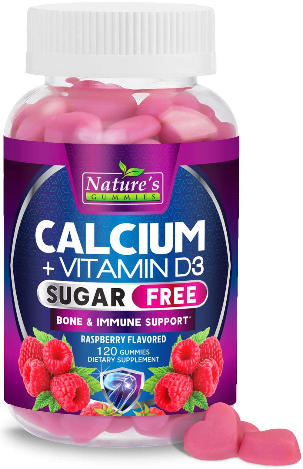 Nature's Nutrition Calcium Gummies bottle with vitamin D3 for bone support