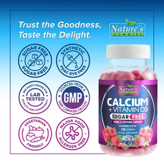 Nature's Nutrition Calcium Gummies packaging front emphasizing sugar-free formula
