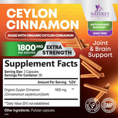 Nature's Nutrition cinnamon capsules bottle side view highlighting easy daily capsule form