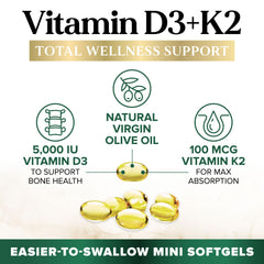 Nature's Nutrition D3K2 oil formula label emphasizes 5000 IU D3 and MK-7 100 mcg.