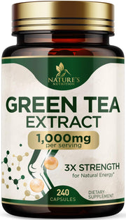 Nature's Nutrition Green Tea Extract bottle front promotes daily energy and wellness.