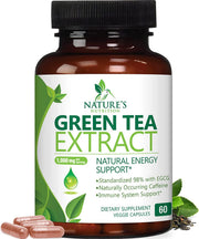 Nature's Nutrition Green Tea Extract capsules on the bottle for daily energy