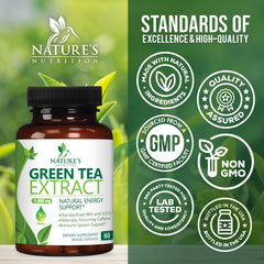 Nature's Nutrition Green Tea Extract capsules with measuring spoon for daily regimen