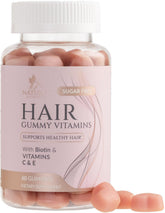 Nature's Nutrition Hair Vitamins Gummies bottle shows high-potency biotin for hair health