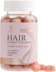 Nature's Nutrition Hair Vitamins Gummies bottle shows high-potency biotin for hair health