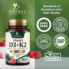 Nature's Nutrition chewable D3 K2 for immune-supportive daily wellness