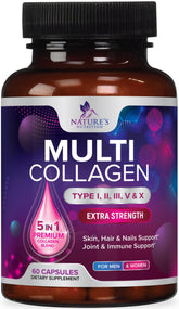 Nature's Nutrition Multi Collagen Pills bottle on counter for daily support