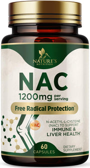 Nature's Nutrition NAC 1200 mg bottle front for daily wellness support.